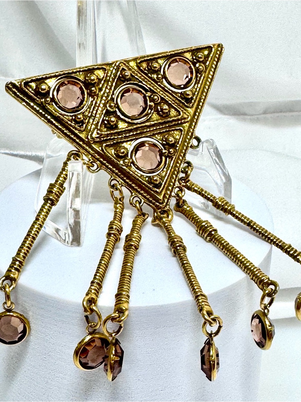 Goldette Rare Triangle Dangle Earrings with Light lilac colored Stones